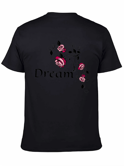 Camiseta Negra Dream con Rosas Rosadas