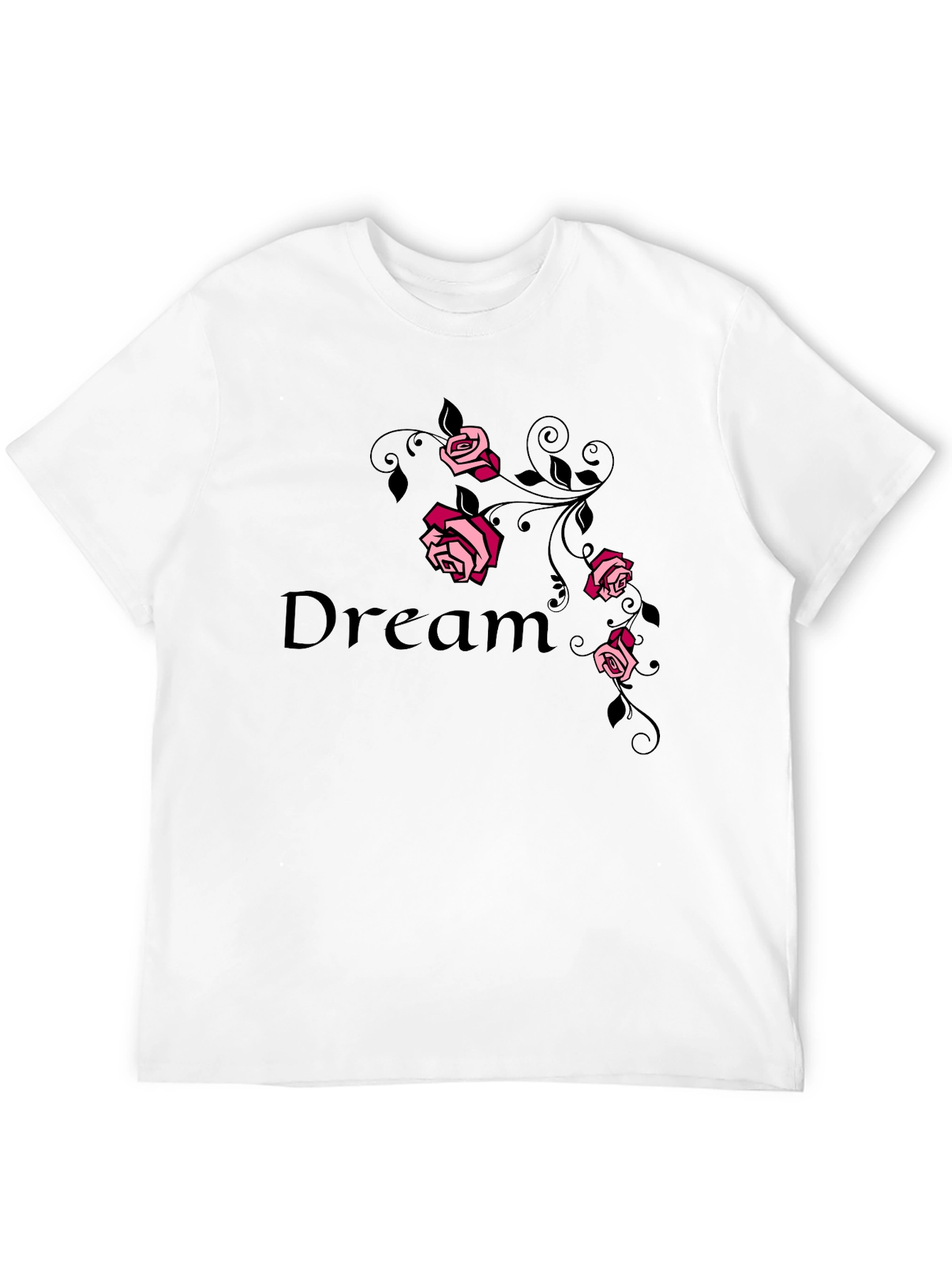 Camiseta Negra Dream con Rosas Rosadas