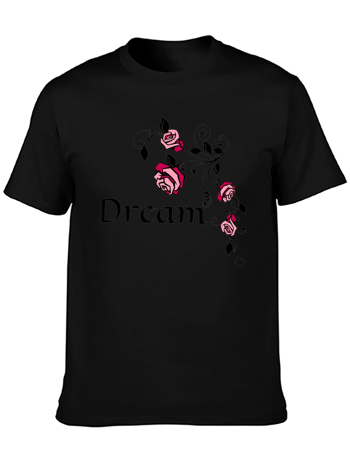 Camiseta Negra Dream con Rosas Rosadas
