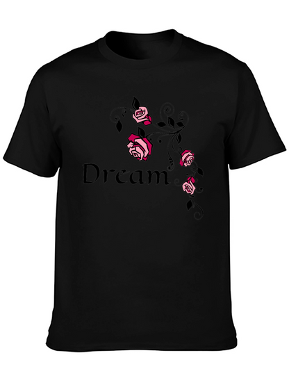 Camiseta Negra Dream con Rosas Rosadas
