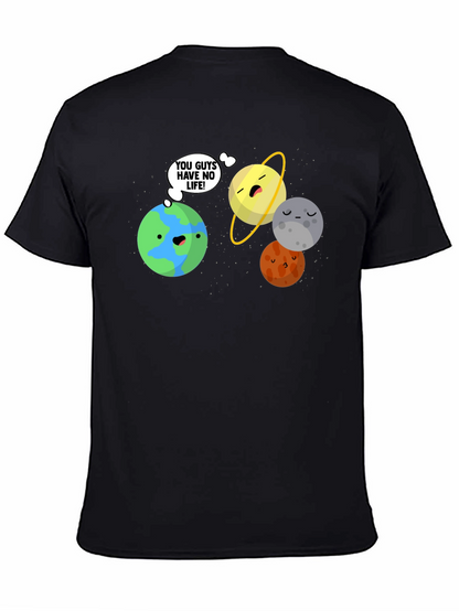 Camiseta Negra con Diseño de Planetas Graciosos