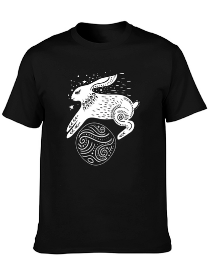 Camiseta Negra Conejo Lunar Estampado