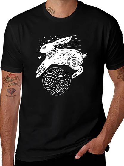 Camiseta Negra Conejo Lunar Estampado