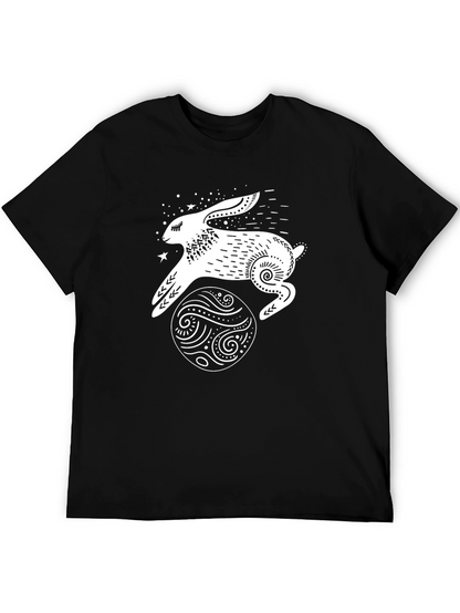 Camiseta Negra Conejo Lunar Estampado