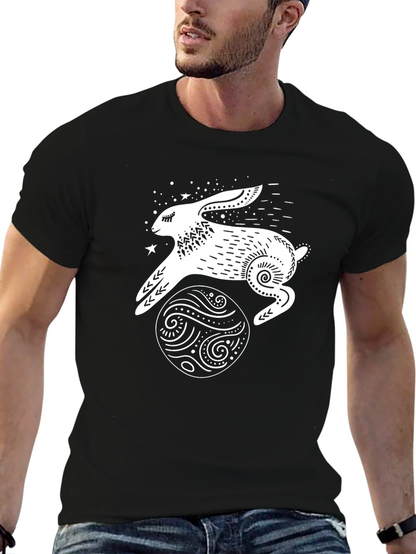 Camiseta Negra Conejo Lunar Estampado