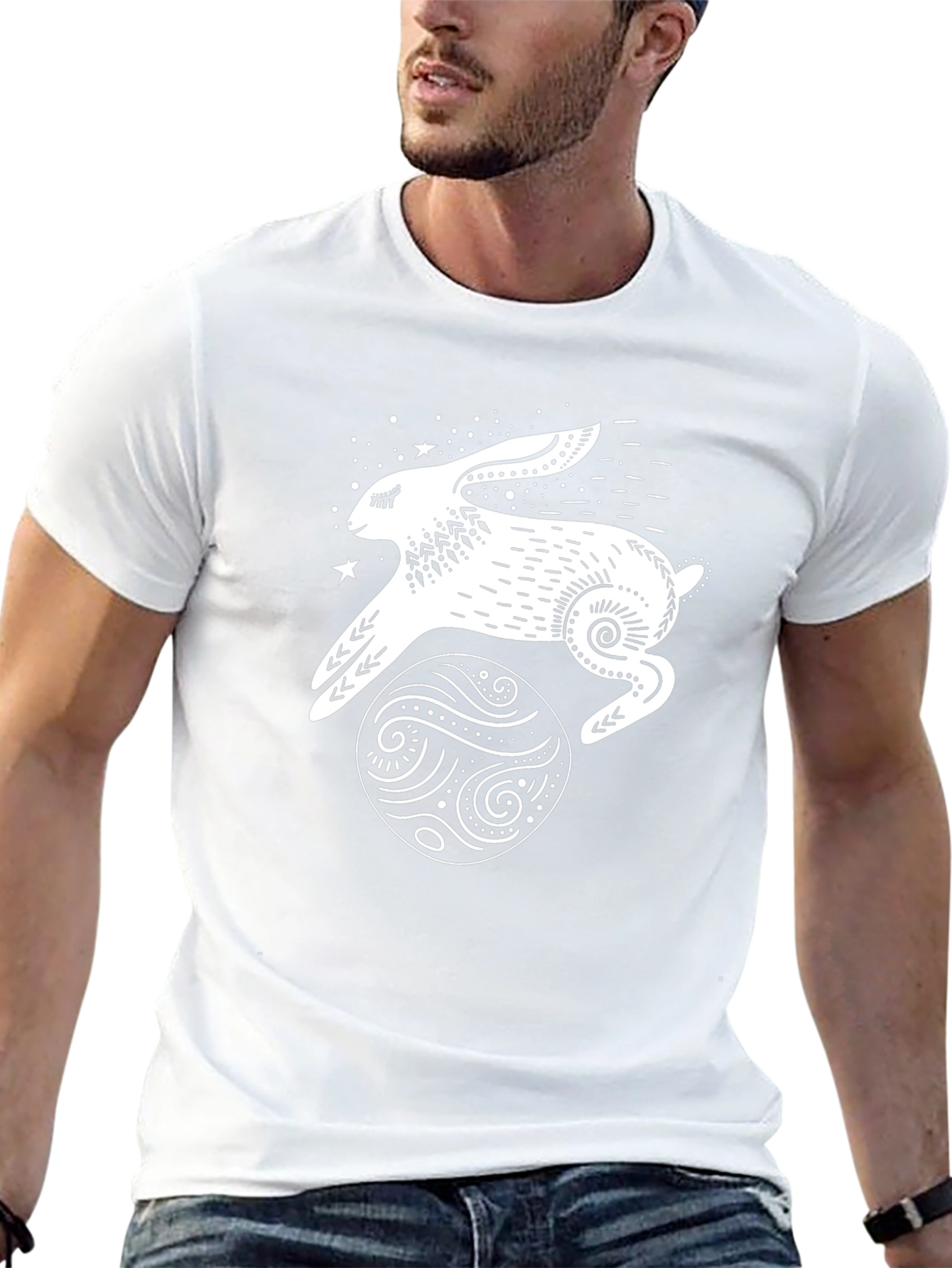 Camiseta Negra Conejo Lunar Estampado