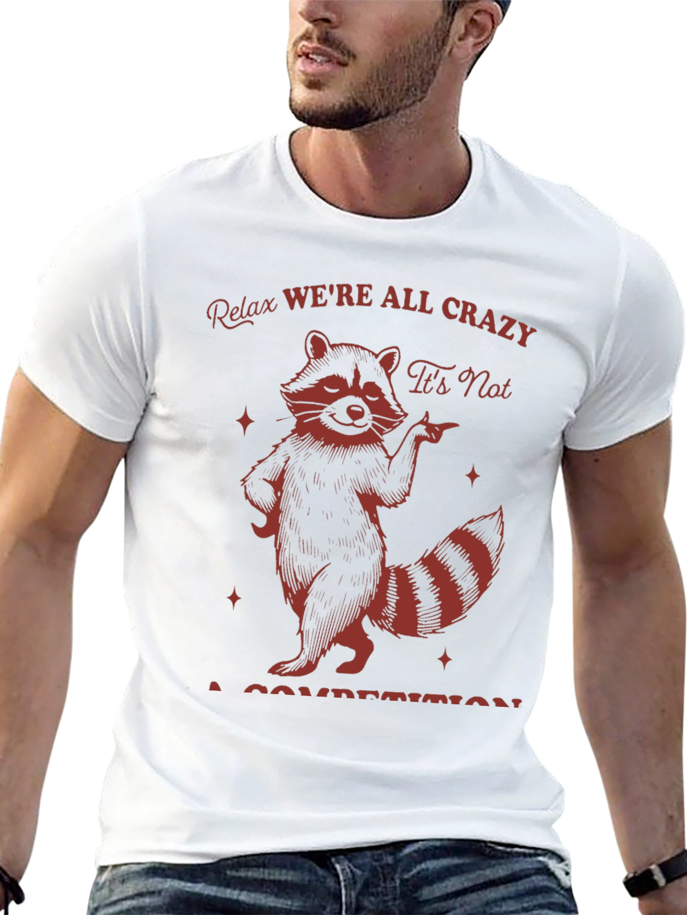 Camiseta Negra Raccoon: Relax Were All Crazy!