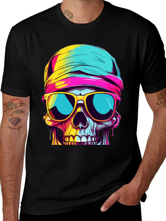 Camiseta Negra con Estampado de Calavera Colorida