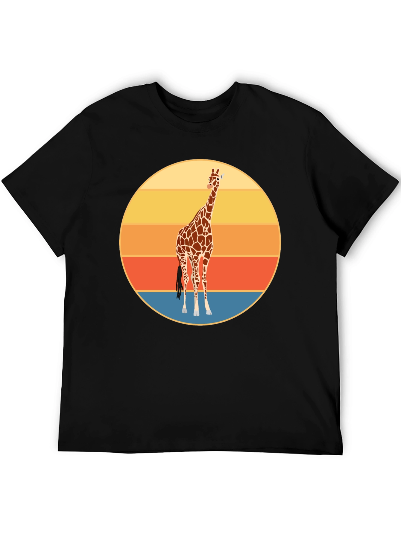 Camiseta Negra con Diseño Retro de Jirafa