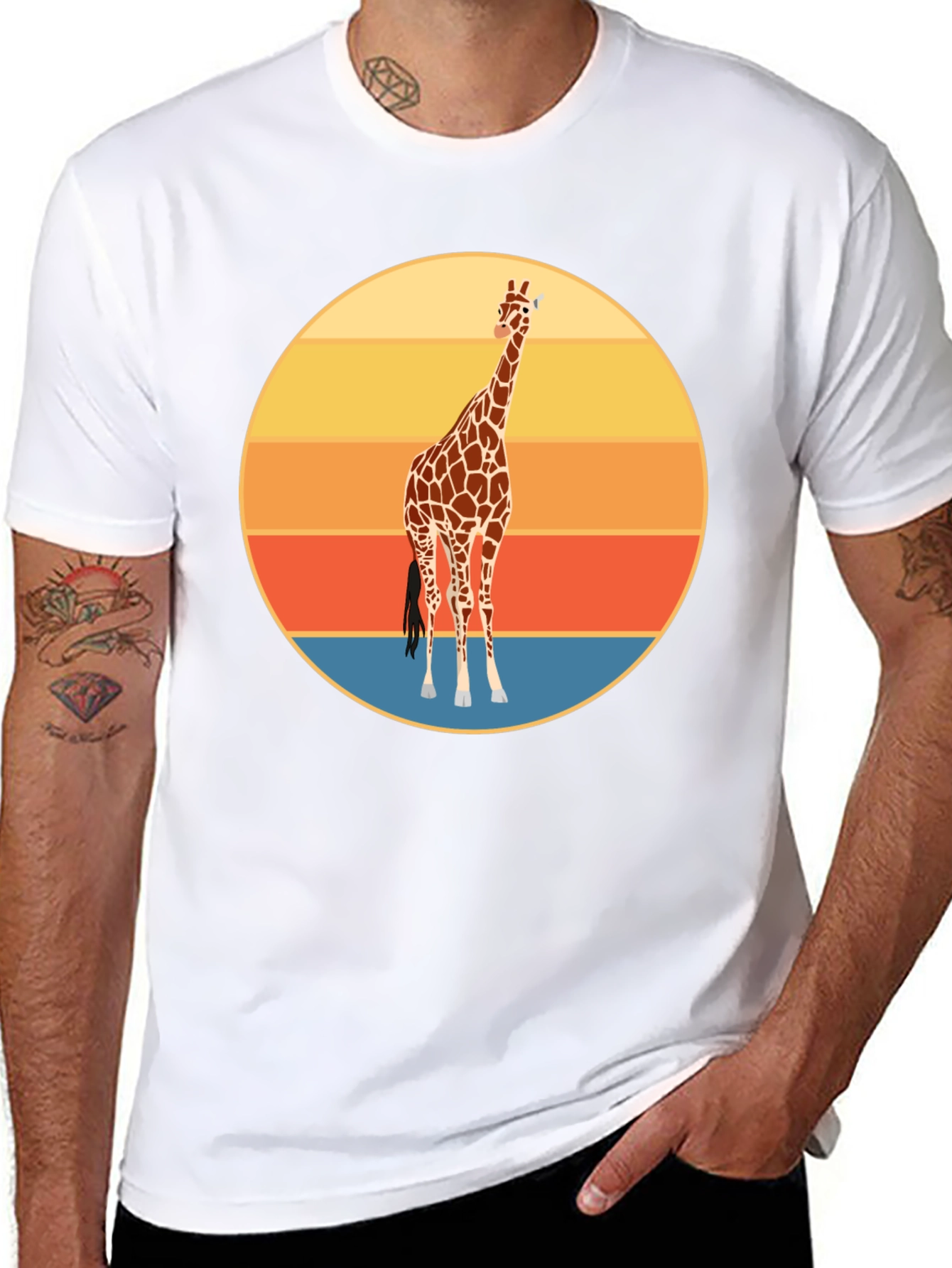 Camiseta Negra con Diseño Retro de Jirafa