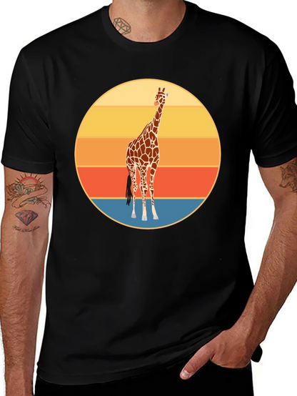 Camiseta Negra con Diseño Retro de Jirafa