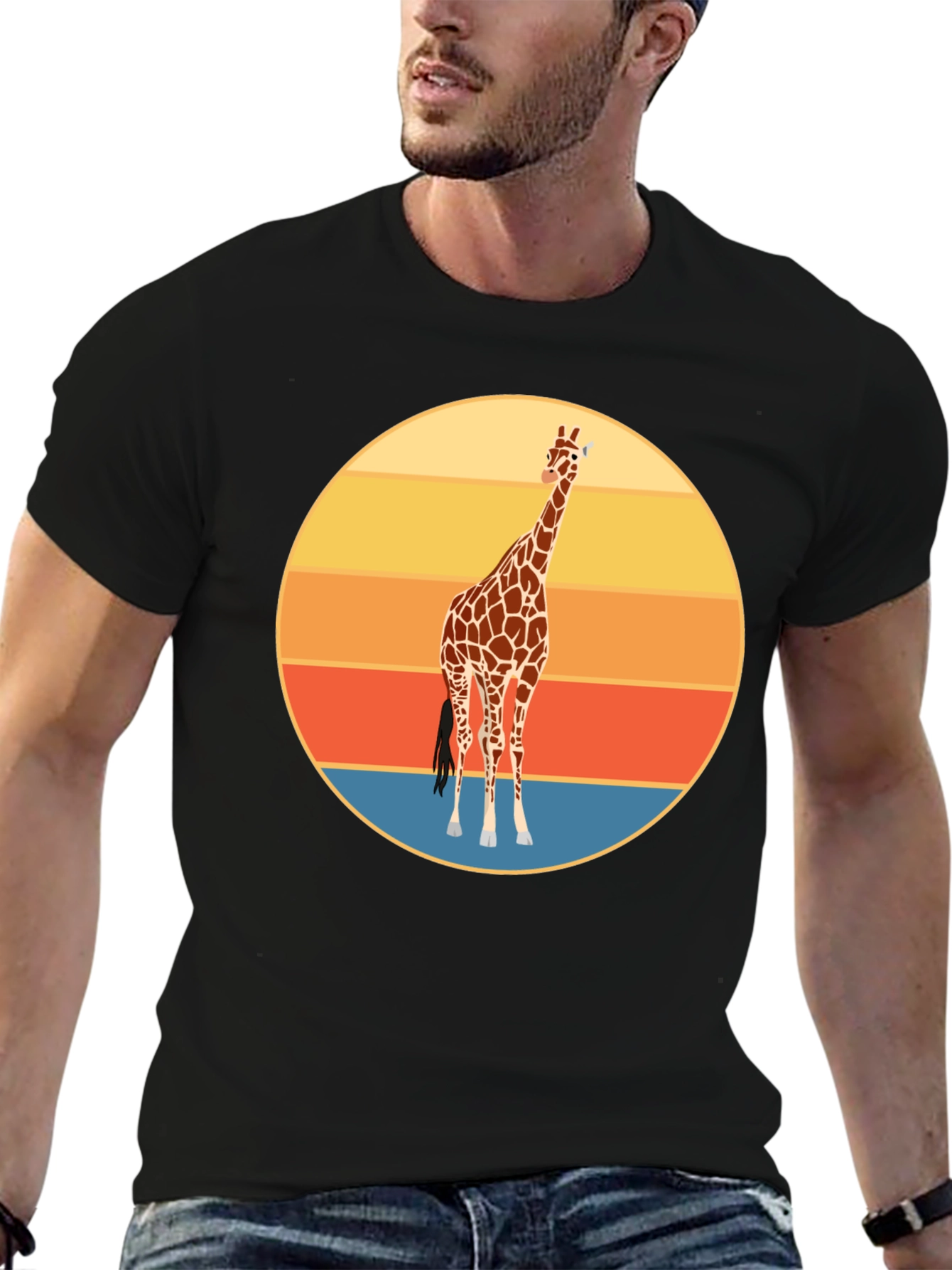 Camiseta Negra con Diseño Retro de Jirafa