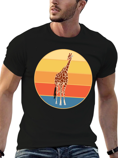 Camiseta Negra con Diseño Retro de Jirafa