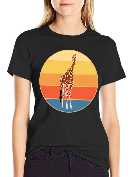 Camiseta Negra con Diseño Retro de Jirafa