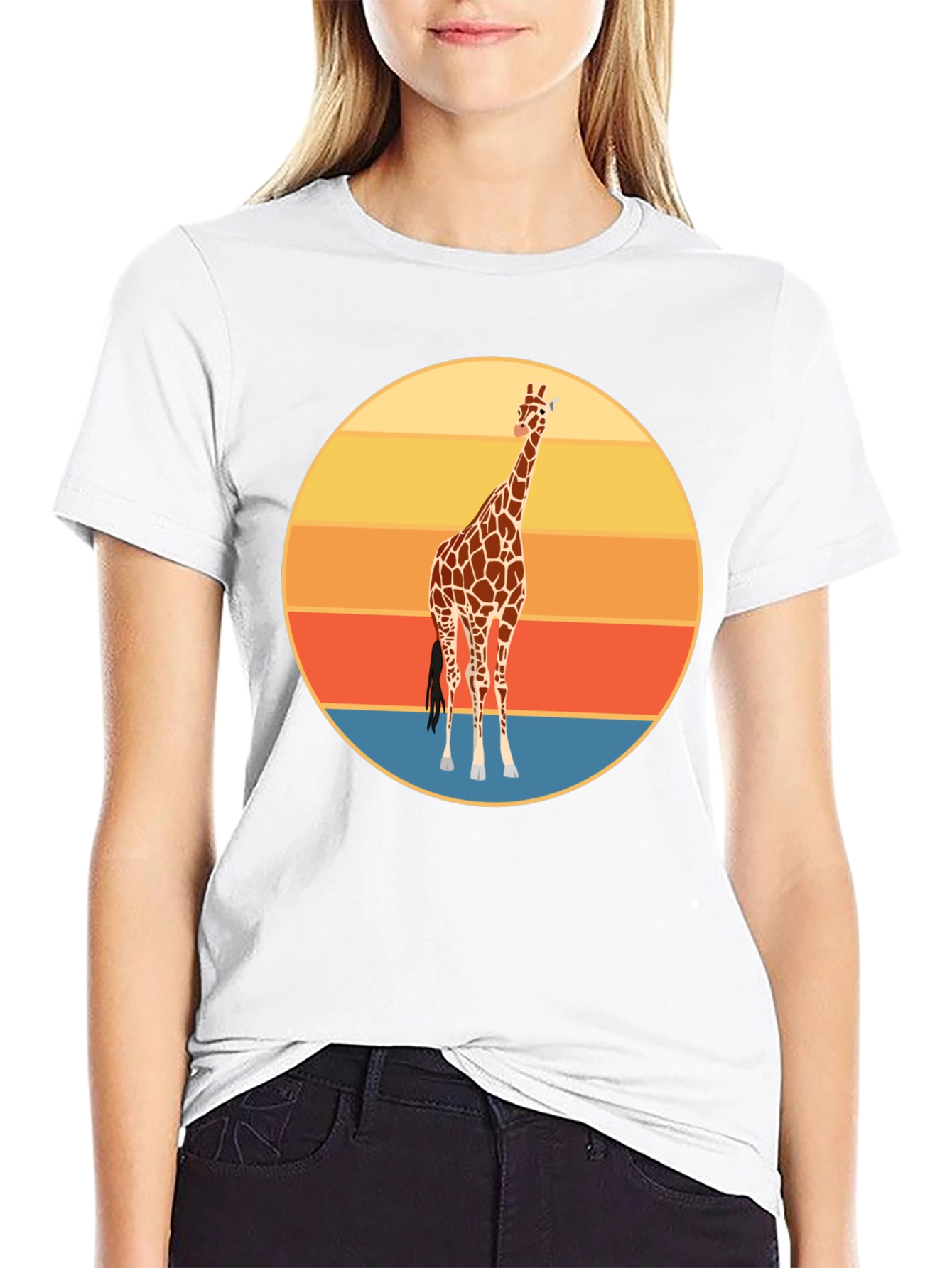 Camiseta Negra con Diseño Retro de Jirafa