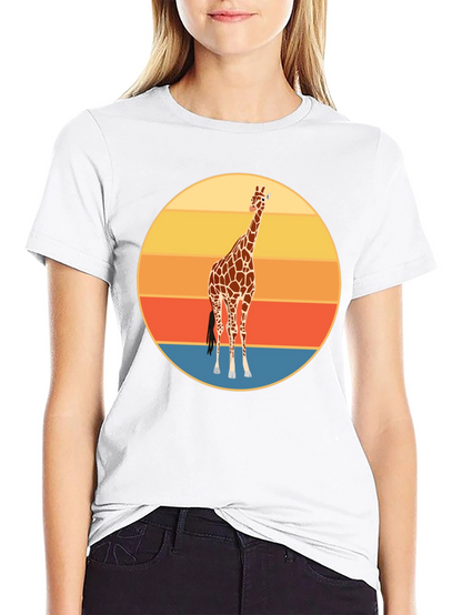 Camiseta Negra con Diseño Retro de Jirafa