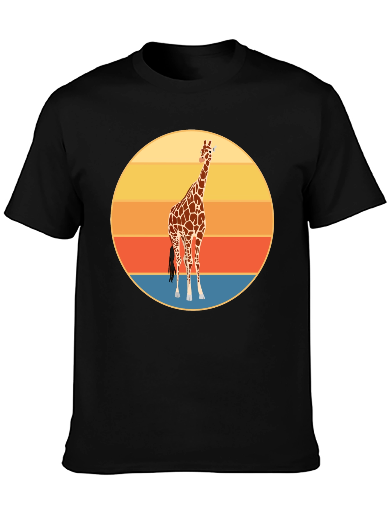 Camiseta Negra con Diseño Retro de Jirafa