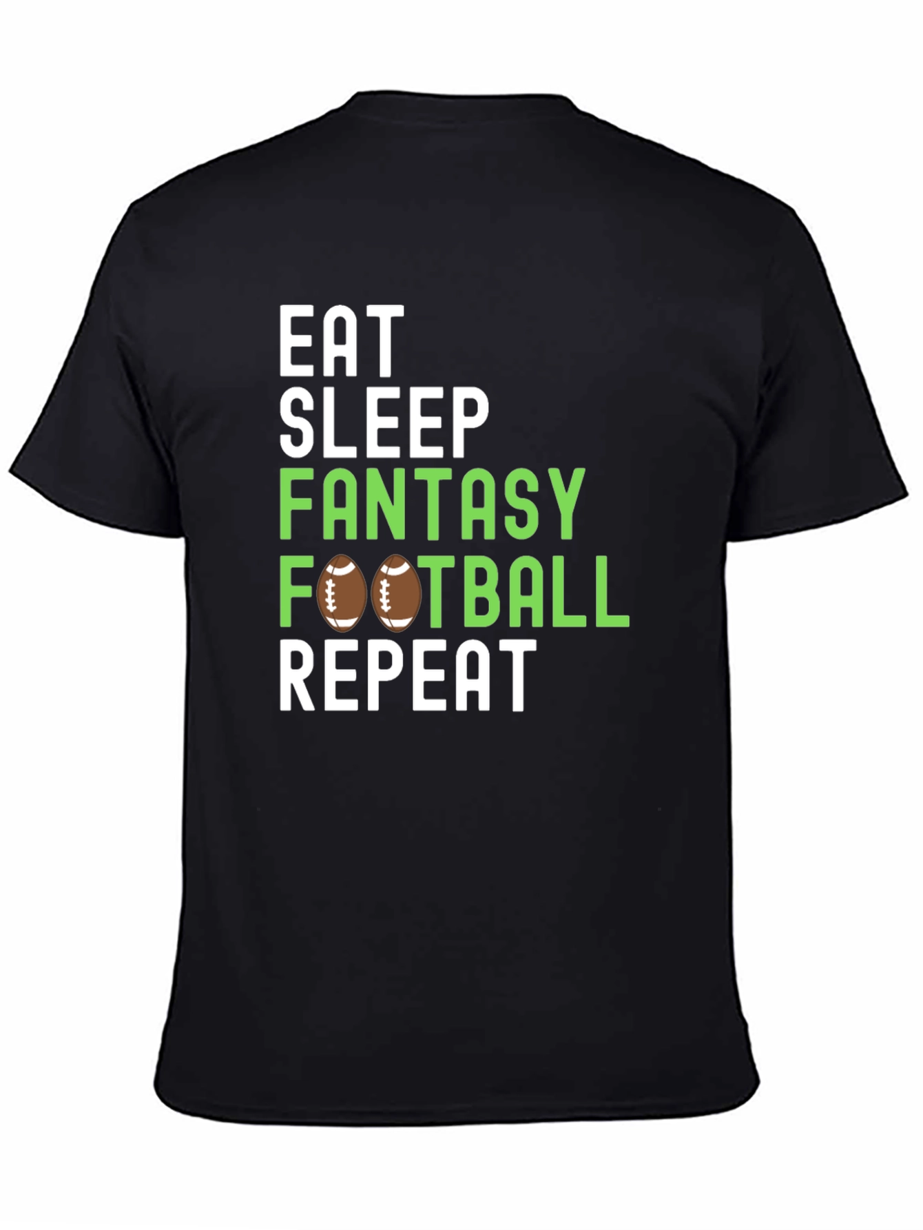 Camiseta Negra: Come Duerme Fantasy Football Repite