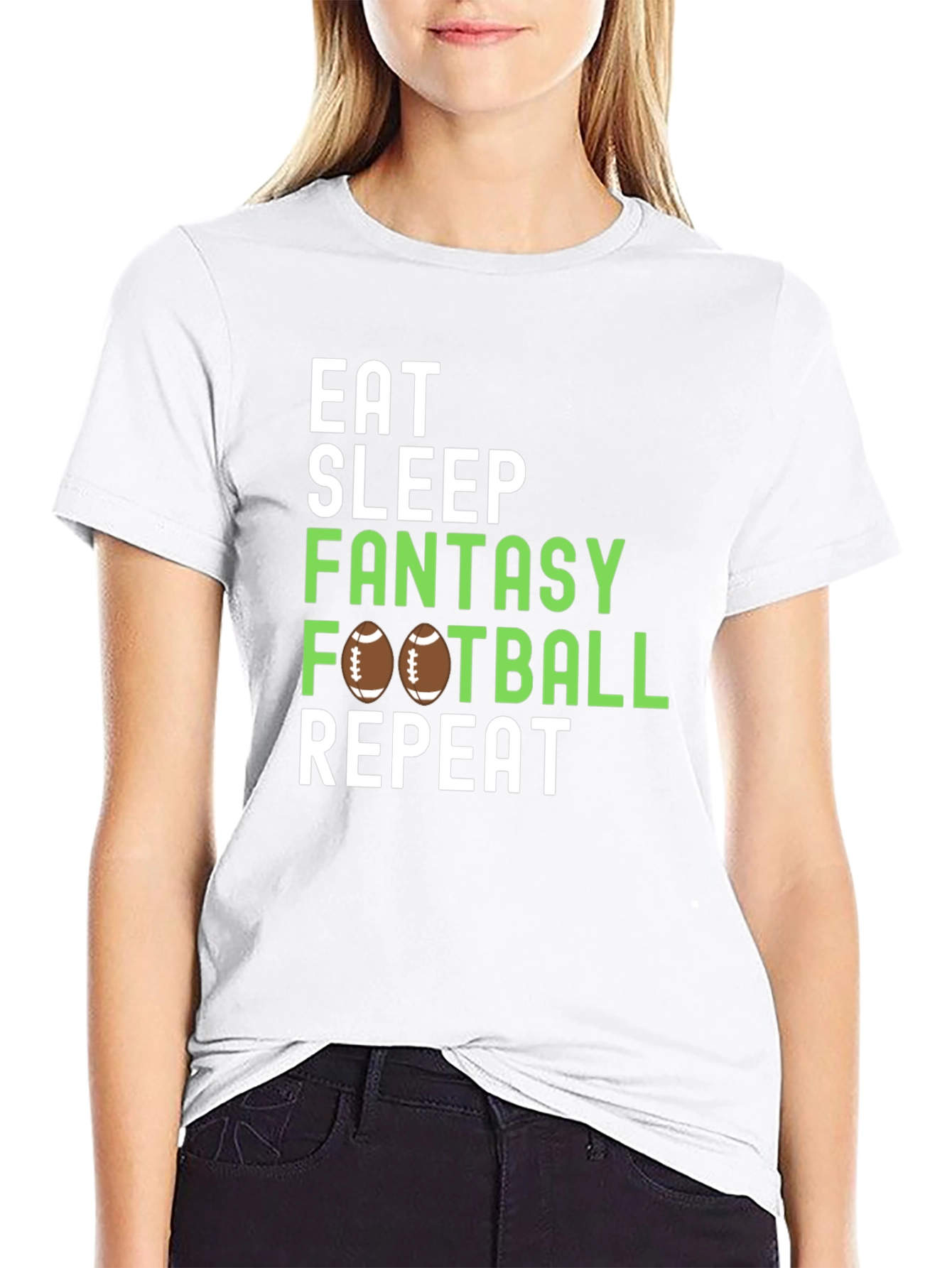 Camiseta Negra: Come Duerme Fantasy Football Repite