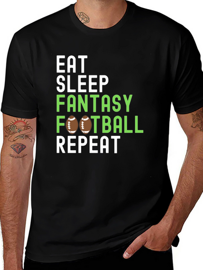 Camiseta Negra: Come Duerme Fantasy Football Repite