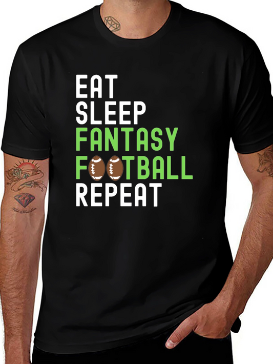 Camiseta Negra: Come Duerme Fantasy Football Repite