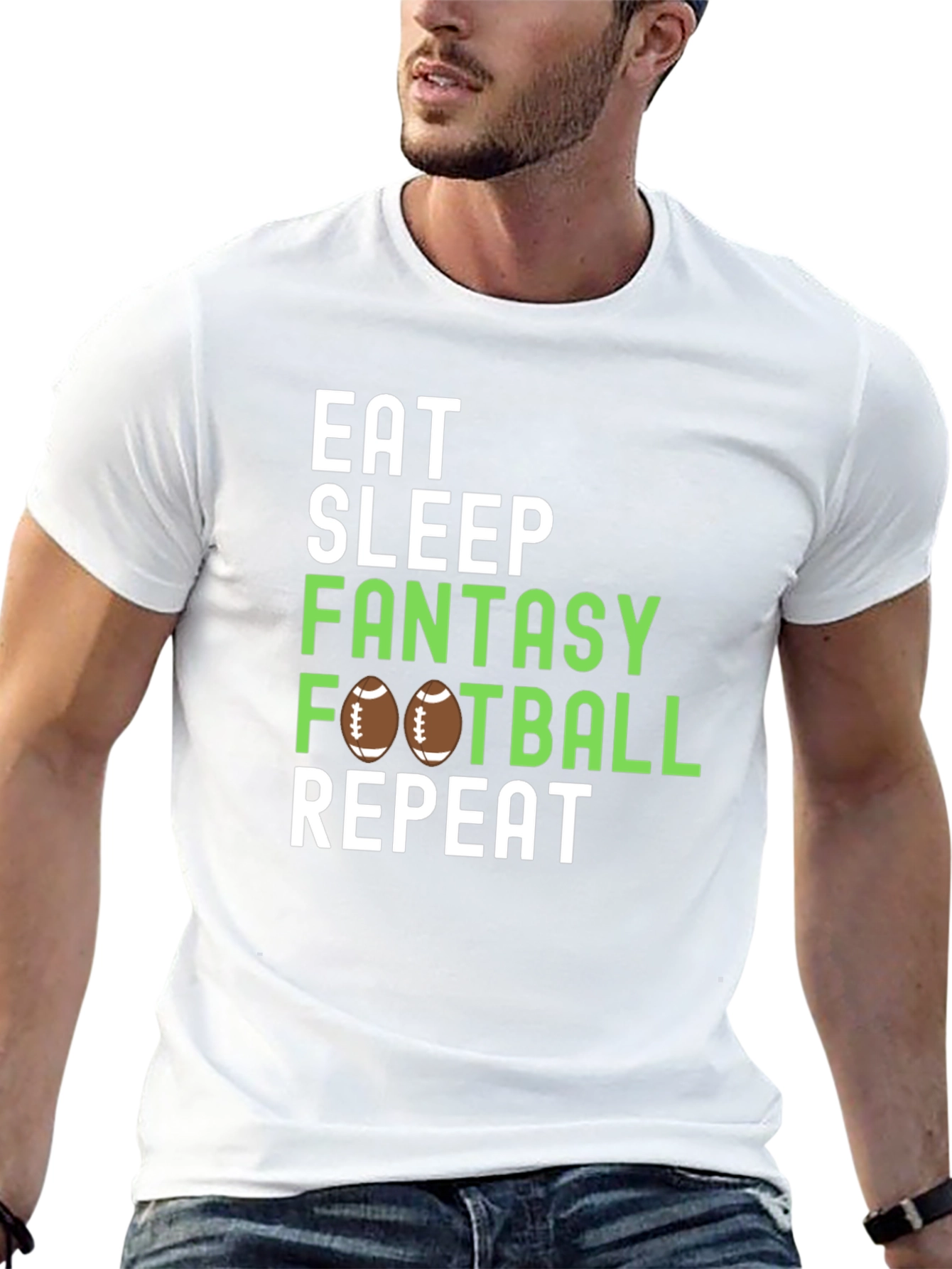 Camiseta Negra: Come Duerme Fantasy Football Repite