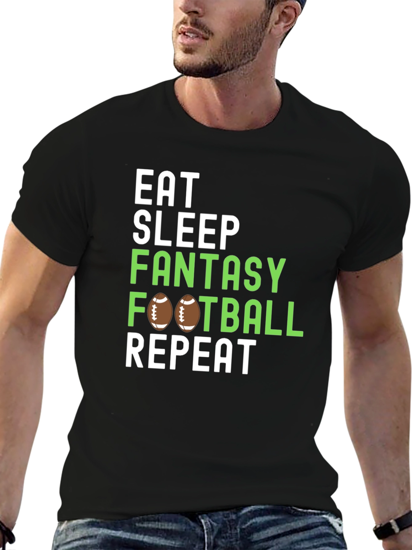 Camiseta Negra: Come Duerme Fantasy Football Repite