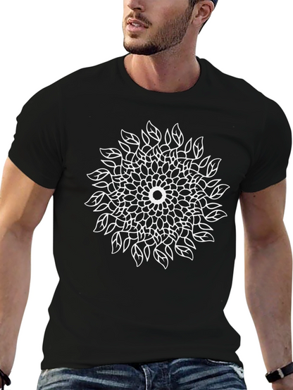 Camiseta Negra Mandala Floral Diseño Moderno