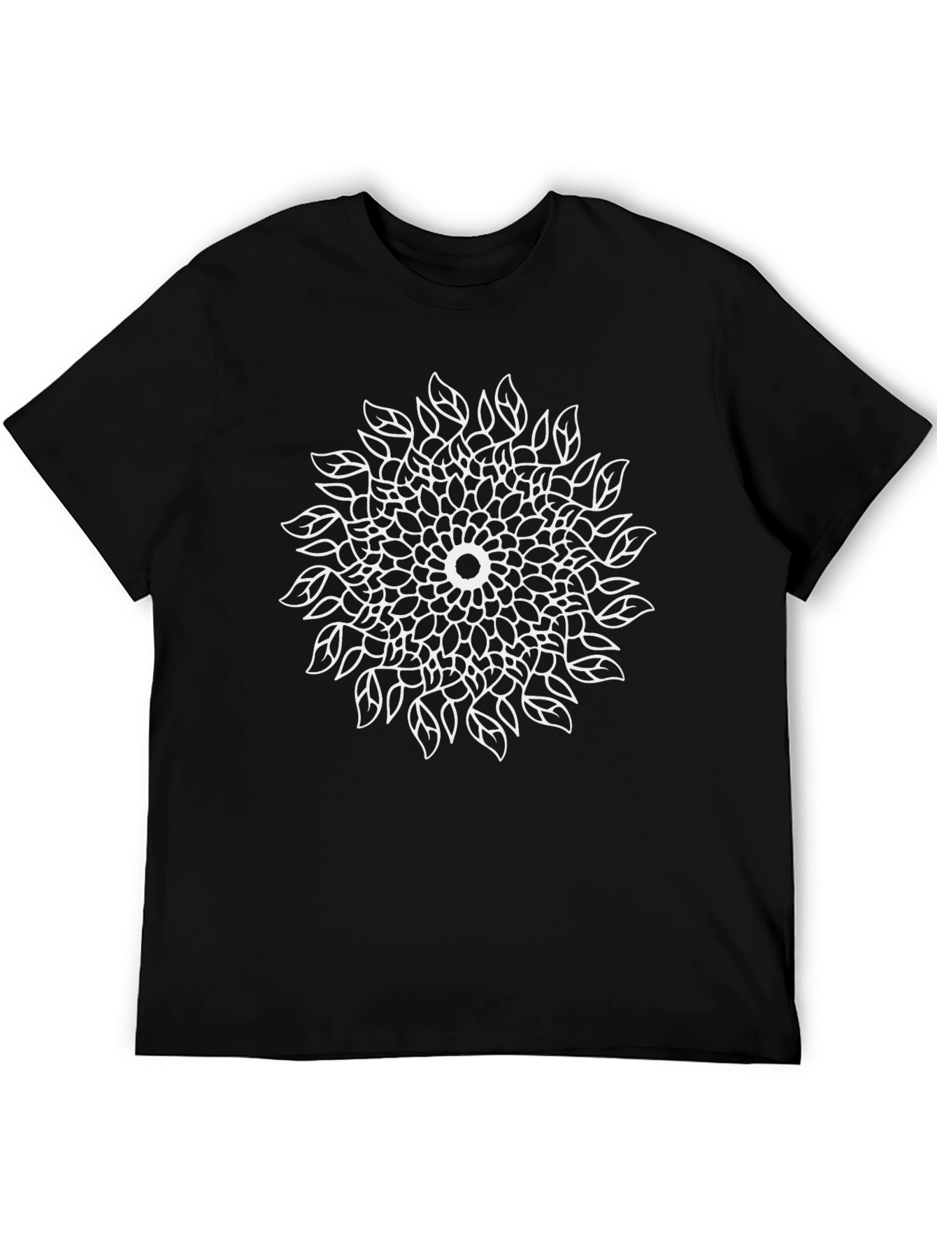 Camiseta Negra Mandala Floral Diseño Moderno