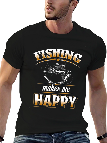 Camiseta Negra Fishing Makes Me Happy