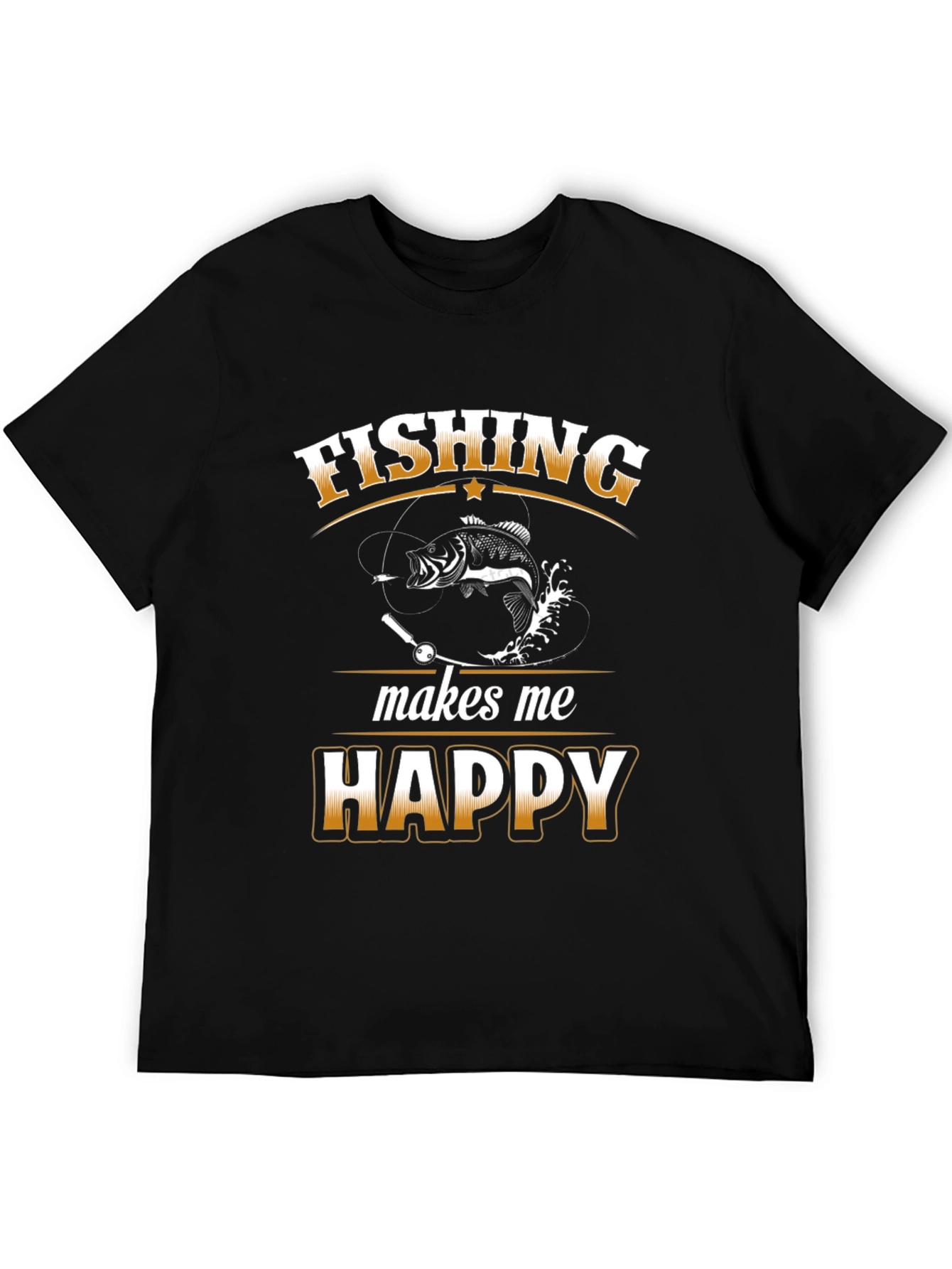 Camiseta Negra Fishing Makes Me Happy