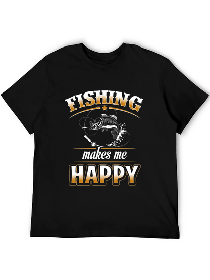Camiseta Negra Fishing Makes Me Happy