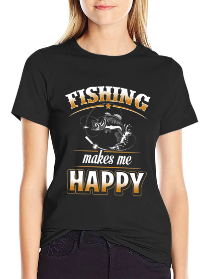 Camiseta Negra Fishing Makes Me Happy