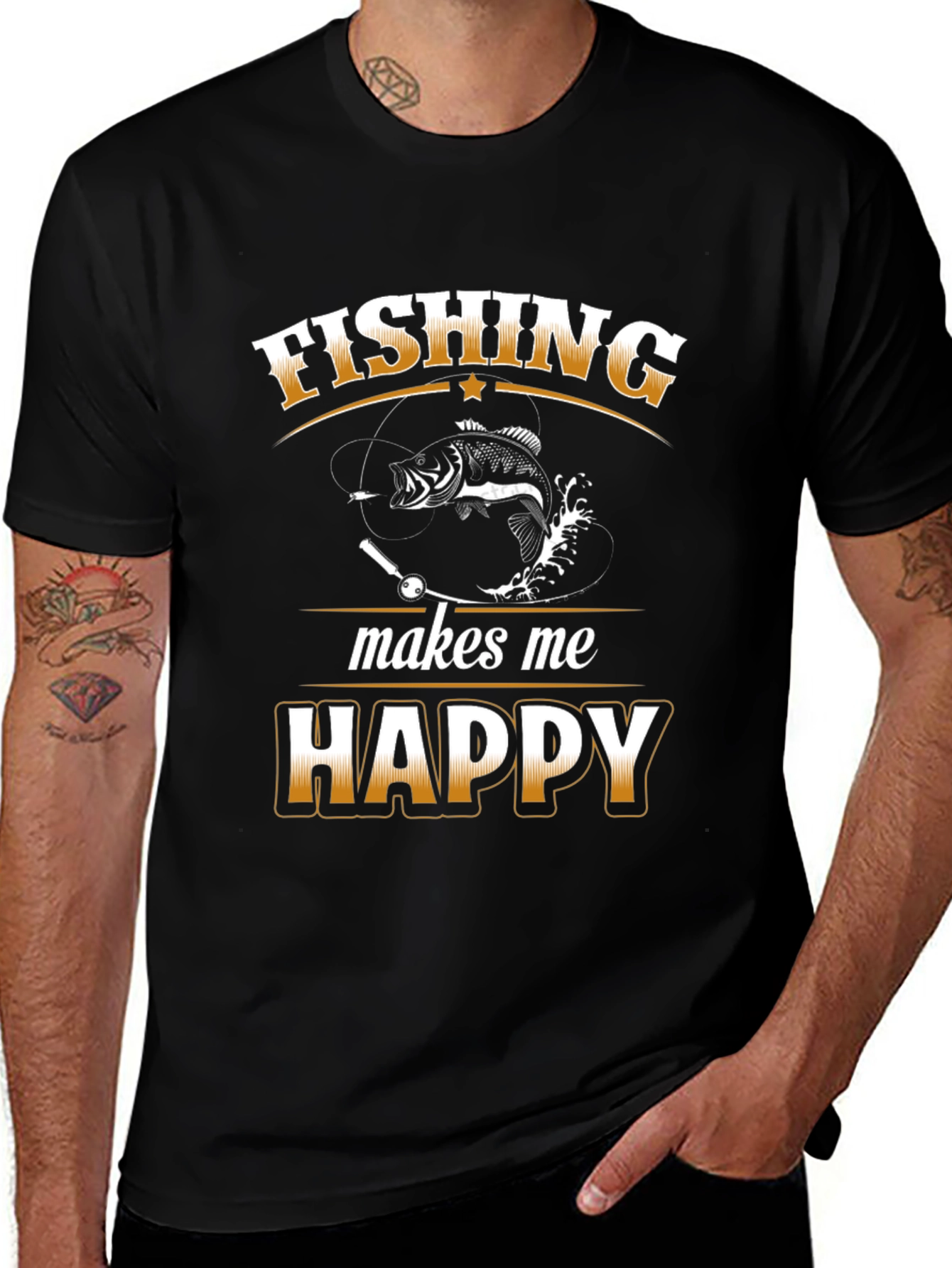 Camiseta Negra Fishing Makes Me Happy