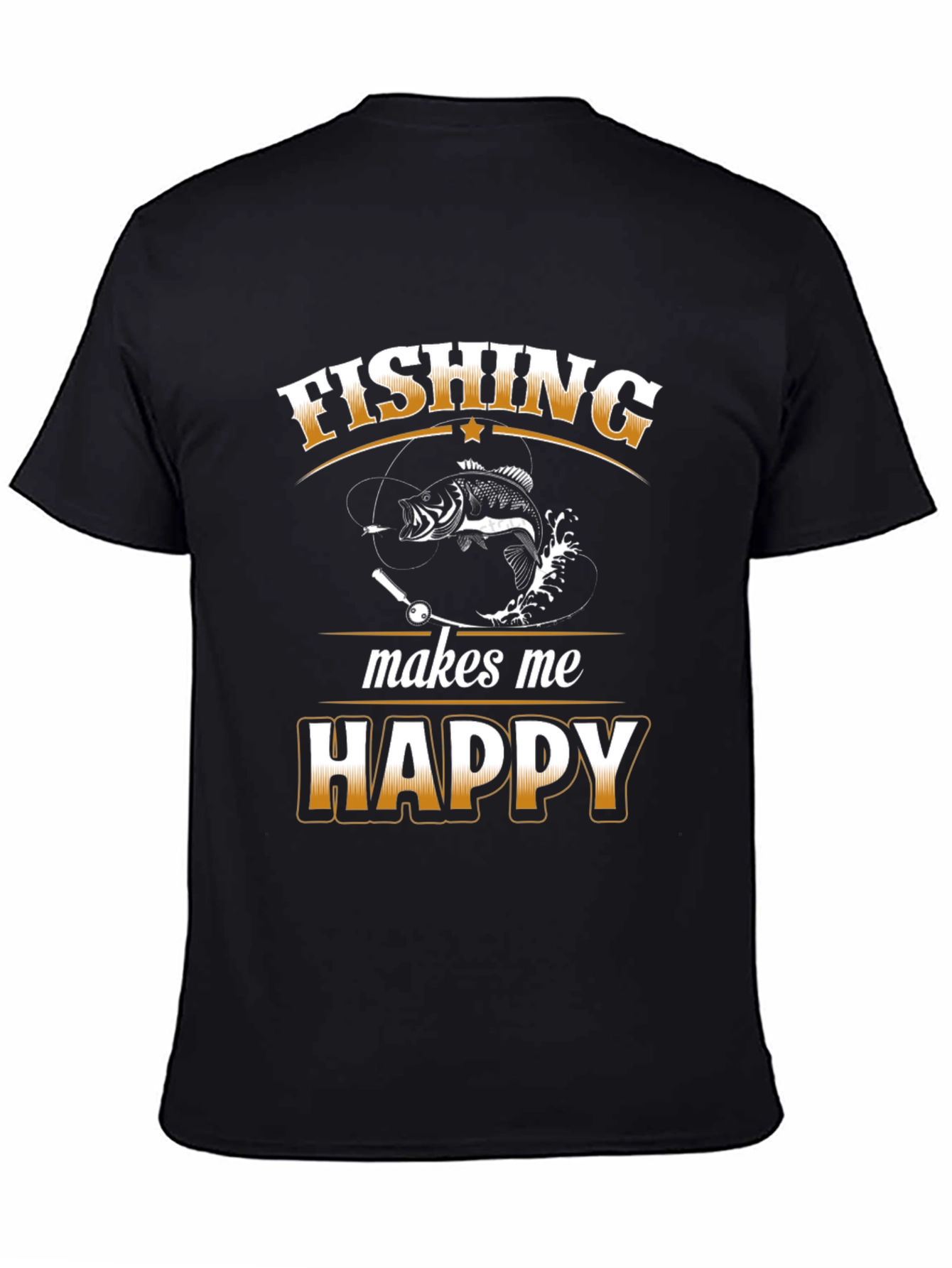 Camiseta Negra Fishing Makes Me Happy