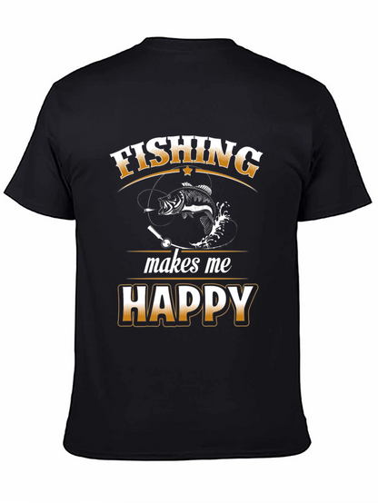 Camiseta Negra Fishing Makes Me Happy