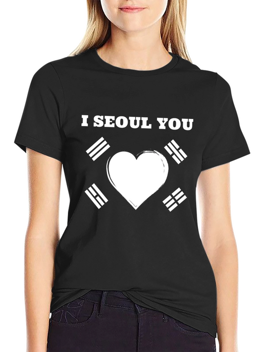 Camiseta Negra I Seoul You con Corazón y Bandera Coreana