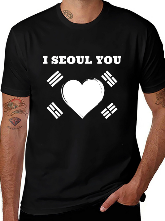 Camiseta Negra I Seoul You con Corazón y Bandera Coreana