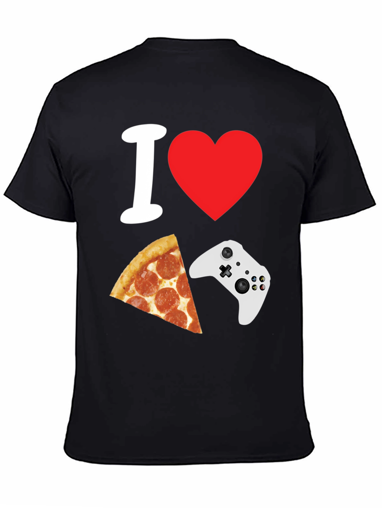 Camiseta Negra: Amo Pizza y Videojuegos