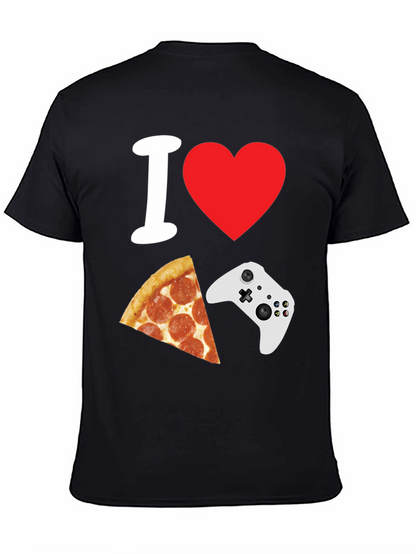 Camiseta Negra: Amo Pizza y Videojuegos