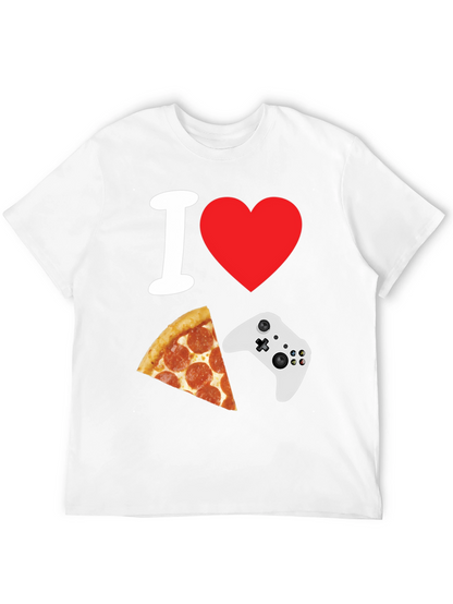 Camiseta Negra: Amo Pizza y Videojuegos