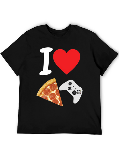 Camiseta Negra: Amo Pizza y Videojuegos