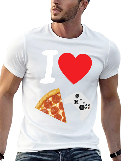 Camiseta Negra: Amo Pizza y Videojuegos