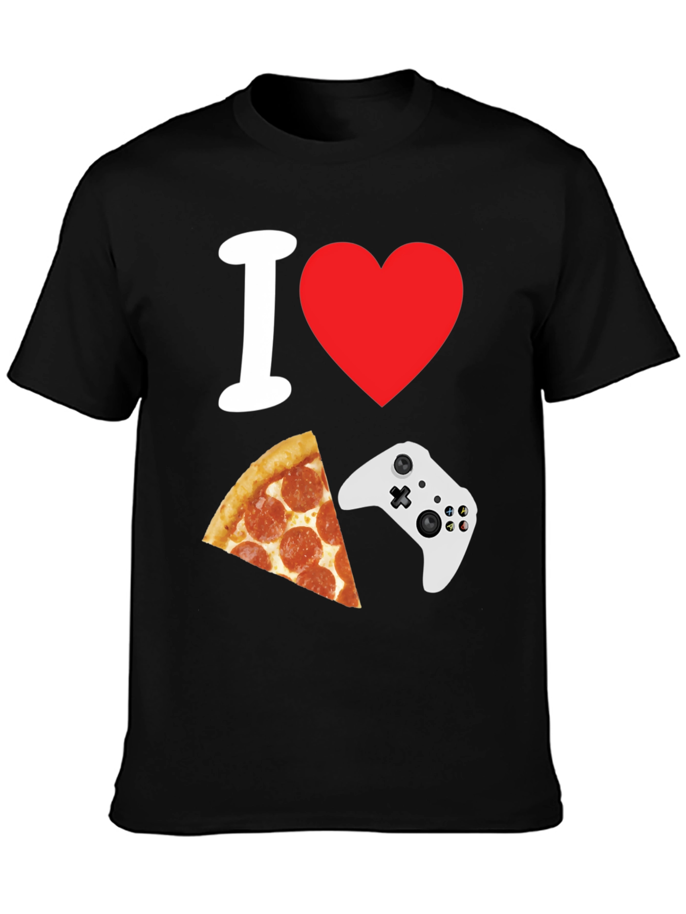 Camiseta Negra: Amo Pizza y Videojuegos