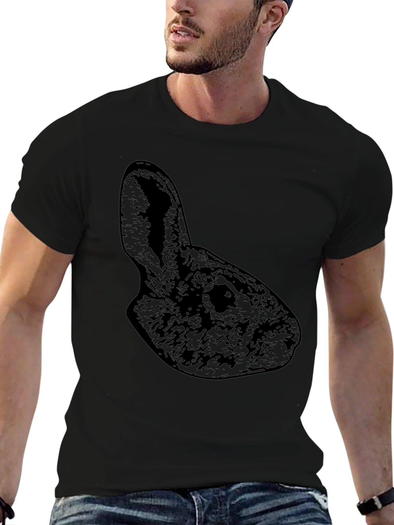 Camiseta Negra Conejo Casual Hombre