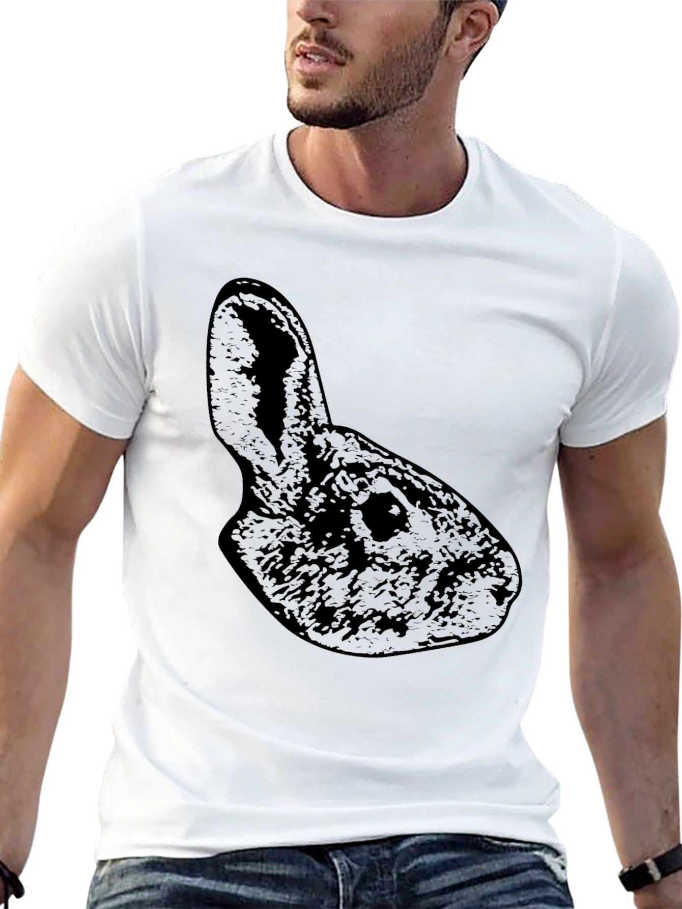 Camiseta Negra Conejo Casual Hombre