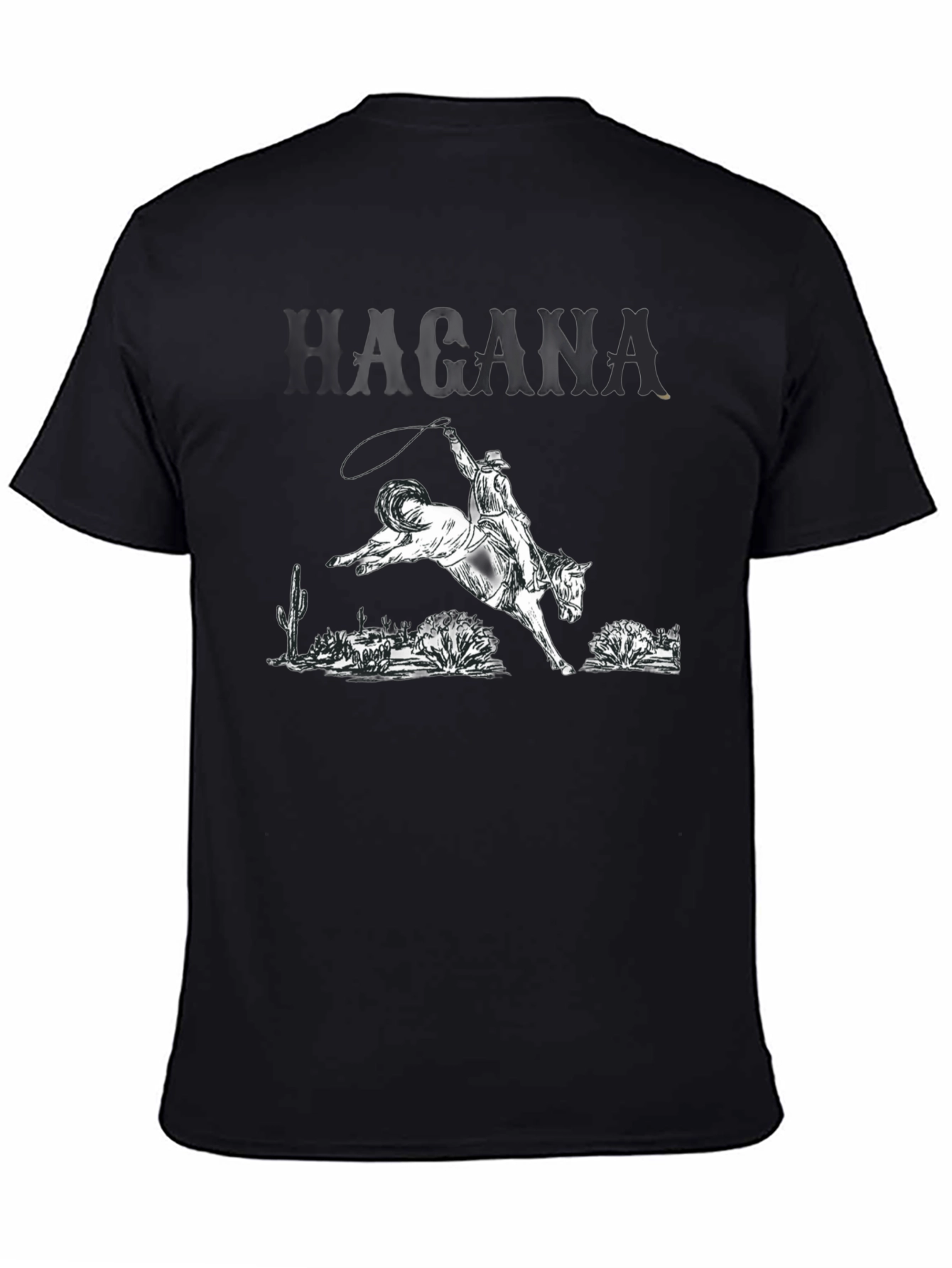 Camiseta Negra con Diseño Vaquero y Caballo Salvaje