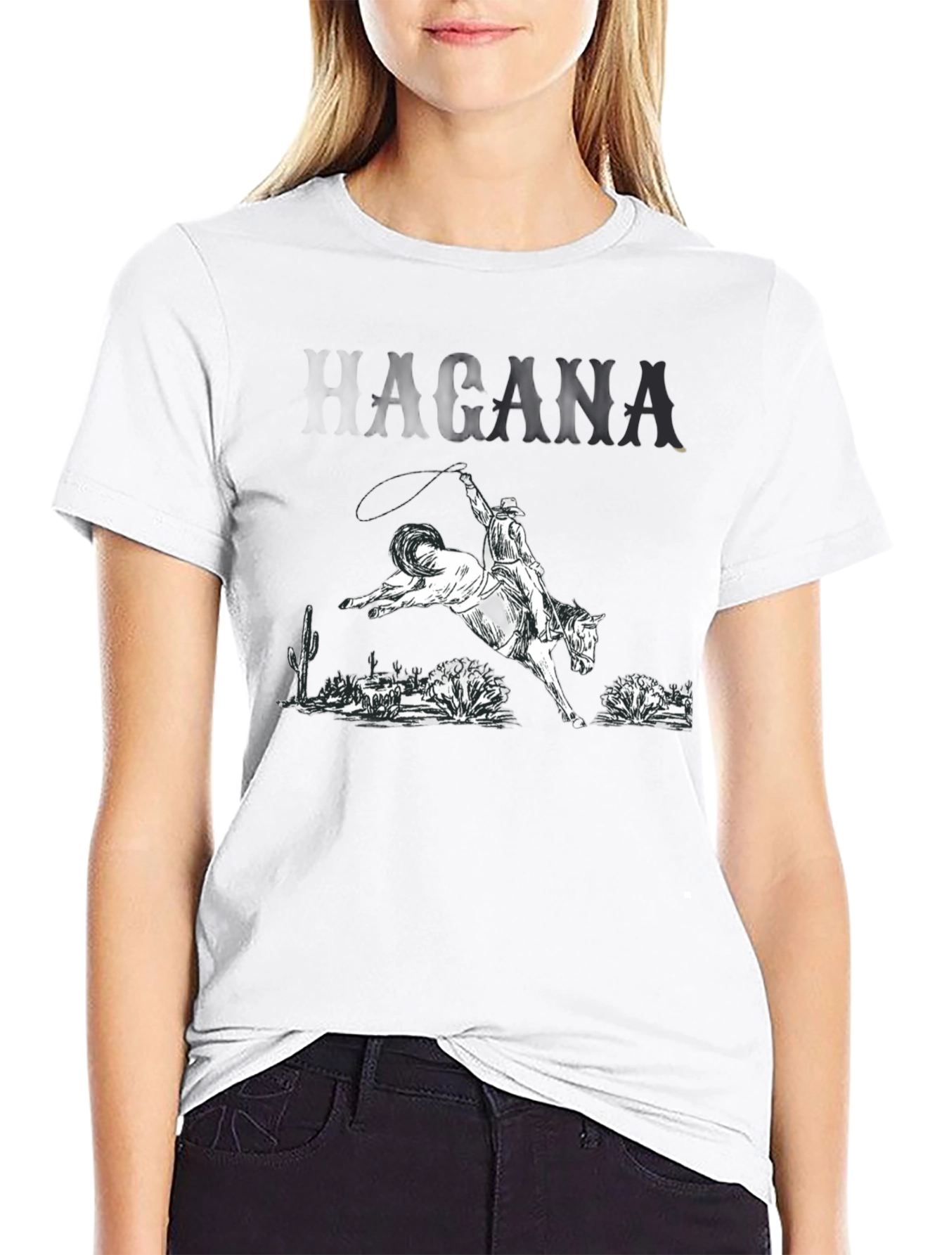 Camiseta Negra con Diseño Vaquero y Caballo Salvaje