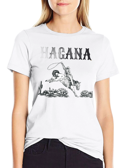 Camiseta Negra con Diseño Vaquero y Caballo Salvaje