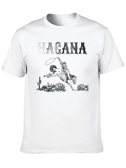Camiseta Negra con Diseño Vaquero y Caballo Salvaje